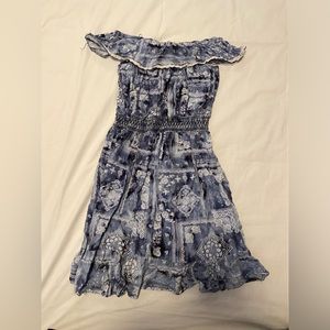 Blue and White Off Shoulder Summer Dress